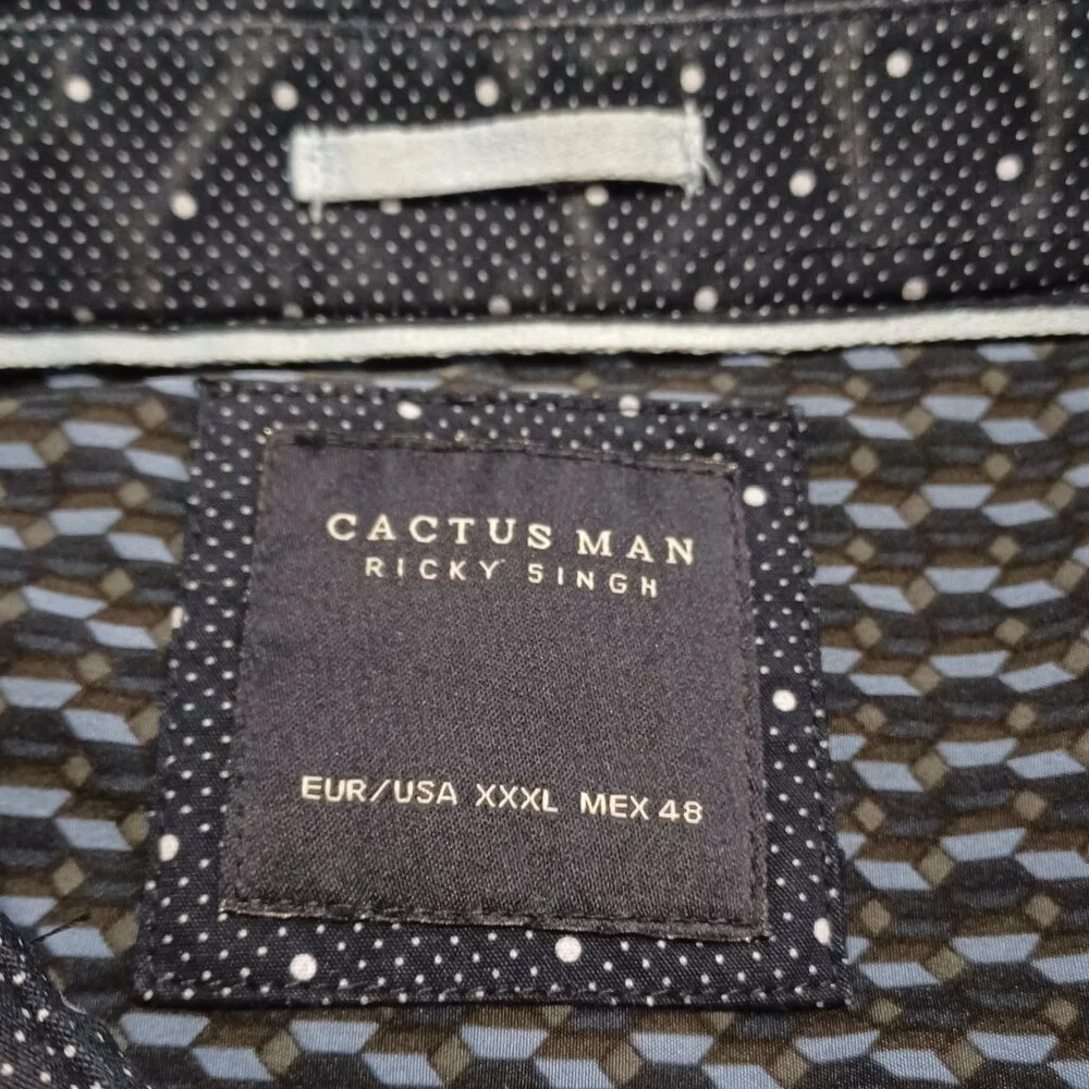 CACTUS MAN Ricky Singh Dark Blue & White Polkadot Long Sleeve Button Front Shirt